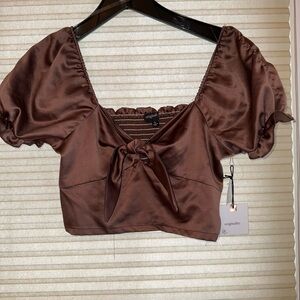 Brown Puff Sleeve Top
